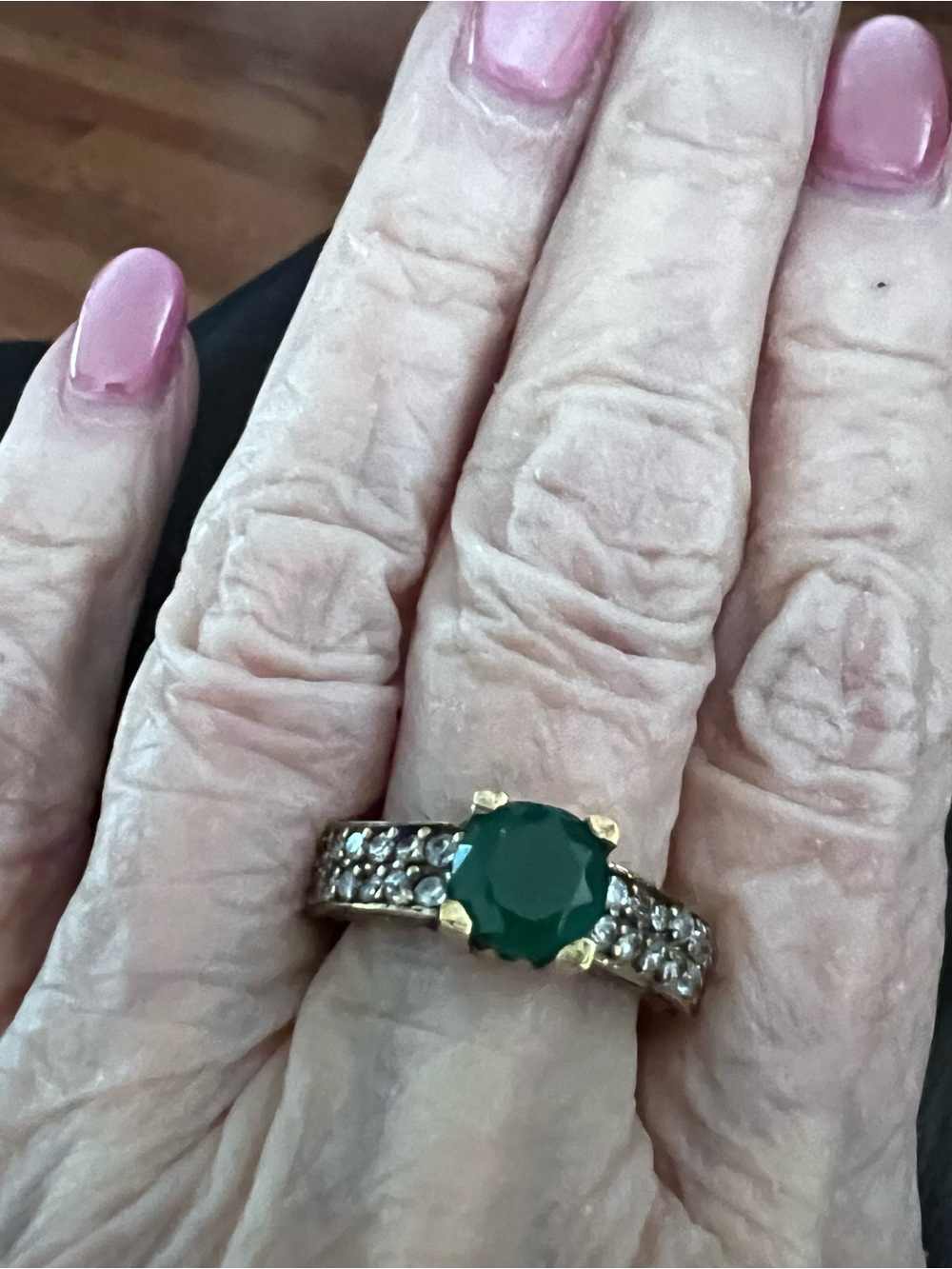 Classic Gold Ring with Green Centerstone and Pavé Accents